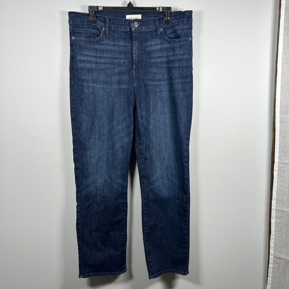 Frame Le High Straight Jeans Womens 32 Blue Guilty High Rise OPLHST291 Designer